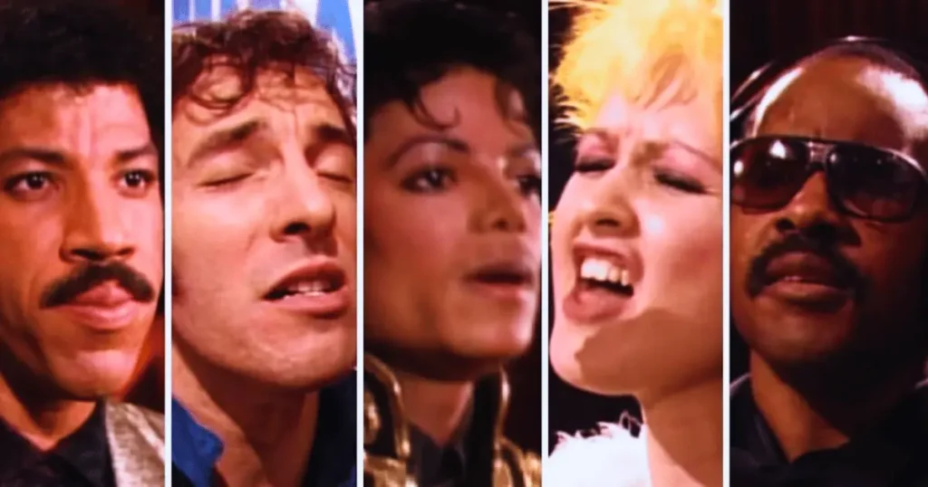 Algumas das principais vozes do disco USA for África, um vinil histórico.