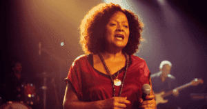 Imagem trabalhado com I.A da cantora Regina Corrêa, intérprete do Grupo Trio Esperança.