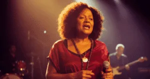 Imagem trabalhado com I.A da cantora Regina Corrêa, intérprete do Grupo Trio Esperança.