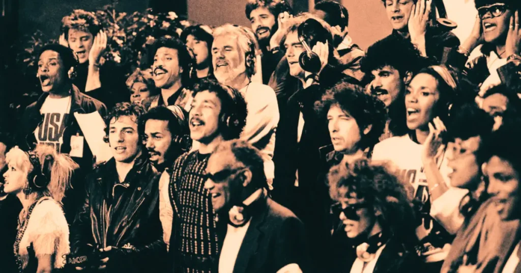 A gravação histórica do álbum USA For Africa com os principais nomes da música.