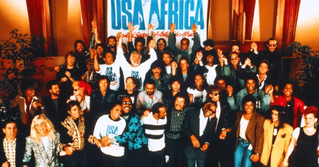 O encontro de super músicas para a gravação da faixa We Are The World.