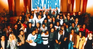 O encontro de super músicas para a gravação da faixa We Are The World.